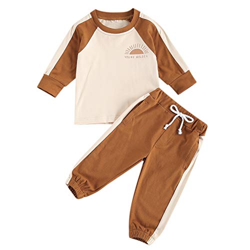 PEV Baby Boys Clothes Casual Wear Letters Printed Long Sleeve Sweatsuit+Pants 2Pcs Outfit (Sun Print on Chest, 6-12 Months)