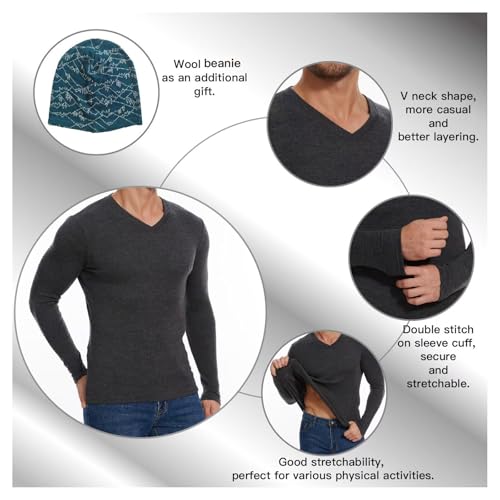 MERINNOVATION Merino Wool Base Layer Mens 100% Merino LS Thermal Shirts for Hiking Hunting,Lite, Midweight3