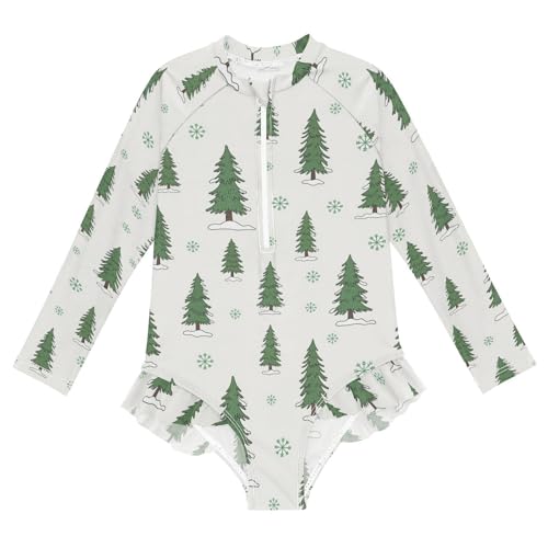 Winter Trees Snow Pattern Girls Rash Guard Swimsuits Long Sleeve One Pieces Bathing Suit UPF 50+ Zipper Swimwear