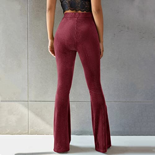 Heavkin Women's Velvet Elastic Waist Flare Leg Palazzo Long Pants Solid Color Pinstripe Trousers For Women Casual #TOP4