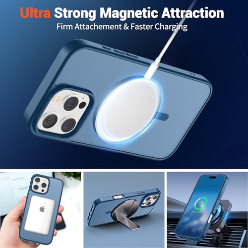 Image of SUPFINE Magnetic for iPhone 16 Pro Case(Compatible with MagSafe)(Military Grade Drop Protection) Slim Translucent Matte Shockproof with Anti-Fingerprint Phone Case,Deep Blue