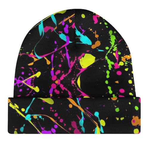 Glow in Dark Splatter Neon 2 Kids Beanie Hat for for Girls Boys Children Cap Winter Knitted Chemo Cancer Headwear Accessories Gifts Decoration4