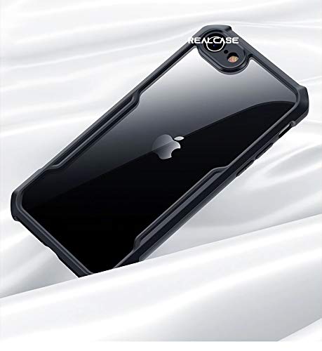 Image of REALCASE Acrylic Gel Clear Soft Transparent Bumper Back Cover Case for iPhone SE 2022 / iPhone SE 2020 / iPhone 8 / iPhone 7 (X Black)