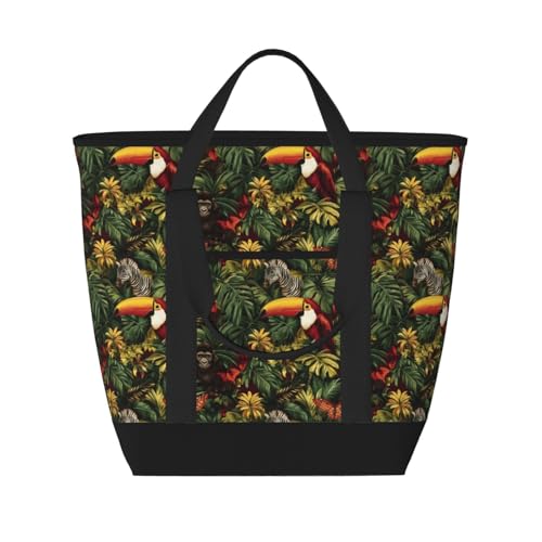Sac d'épicerie isotherme réutilisable à fermeture éclair avec grand motif tropical doux