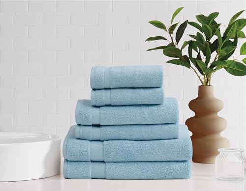 Brooklyn Loom Super Soft Blue 6 Piece Bath Sheet Set, Solid Color Themed, Oeko-TEX Certified