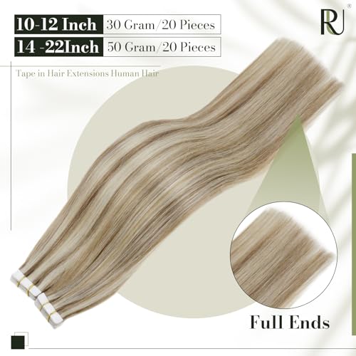 RUNATURE 20Pcs Tape in Hair Extensions Human Hair Blonde Highlight Ash Brown Tape Hair Extensions Real Human Hair Blonde Invisible Remy Straight Tape Hair 12 Inch 30g #8P60 - Image 3