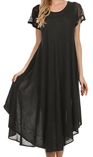 Sakkas 00931 Everyday Essentials Cap Sleeve Caftan Dress/Cover Up - Black - One Size