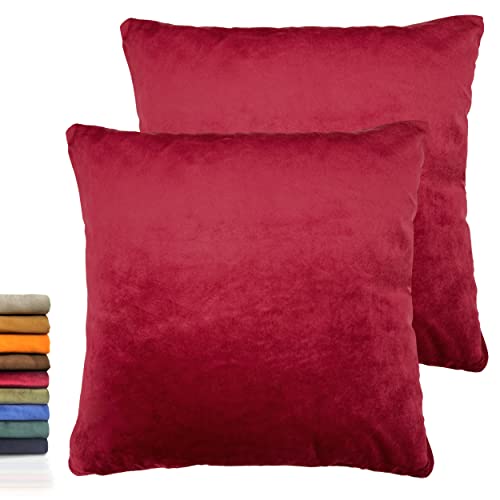 2er-Packung, quadratisch, Samtkissenbezüge für Bett, dekorative Kissenbezüge (50 x 50 cm, weinrot) Cover