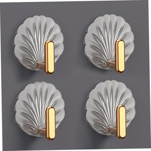 Image of Self Adhesive Gold & Silver Seashell Wall Hooks for Keys, Jewelry & Towels No-Drill Adhesive Hooks for Smooth Surfaces Hook with Magic Stiker Set of 5pcs