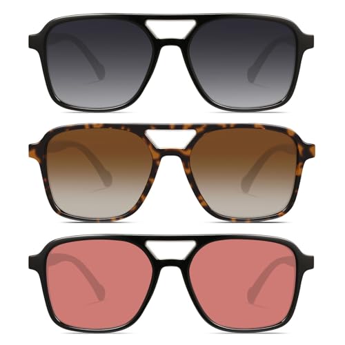 Image of GRFISIA Retro Aviator Sunglasses for Women Men Trendy Rectangle Womens Mens Sun Glasses Shades for Driving Vacation UV400