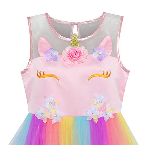 Sunny Fashion Flower Girls Dress Unicorn Rainbow Pageant Princess Party3