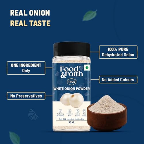 Image of Food & Faith White Onion Powder | Natural Dehydrated Pyaz Powder | No Preservatives, No Additives | Ready-to-Use Cooking Seasoning for Indian Dishes | 55g Jar