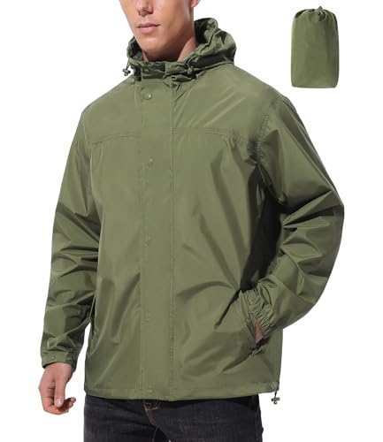 Image of UIQUR Mens Lightweight Rain Jacket Waterproof Windbreaker Packable Rain Coat with Hood for Golf Running Hiking Travel