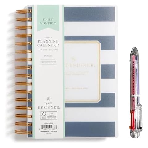 January 2025-December 2025 Daily Hourly layout and Monthly Planner,Vertical, Size 5" x 8", Frosted Cover, Wirebound, Black Stripe and 6 in-1 Colorful Pen from TheBeliver Cover