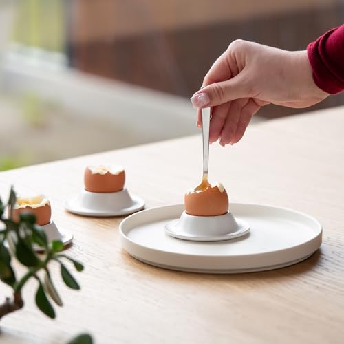 MIAMIO - Eierbecher 4er Set Keramik, Steingut Eierbecher mit Ablage, Restaurantqualität - Spülmaschinenfest (Weiß) – Bild 5
