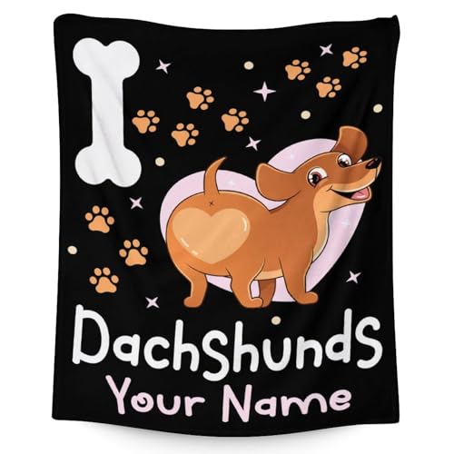 Custom Dachshund Throw Blanket for Dachshund Lovers - 30x40 Inches Lap Size - Soft Fluffy Cozy Blankets Gift - Black Funny Blanket Throws for Couch, Work