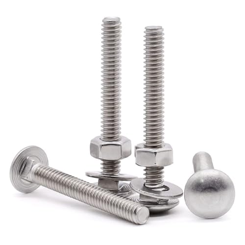 Image of (4 Sets) M12-1.75 x 75mm Stainless Steel Carriage Bolts Screws Kits, Round Head Square Neck Screws, Hex Nuts & Flat Washers, 304 Stainless Steel 18 /8, Full Thread