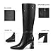 ISNOM Black Knee High Boots for Women Chunky Long Boots with Side Zipper, Tall Black Boots for Women Block Heeled Knee High Boot Square Toe Sexy Dress Date Party, Size 8.5