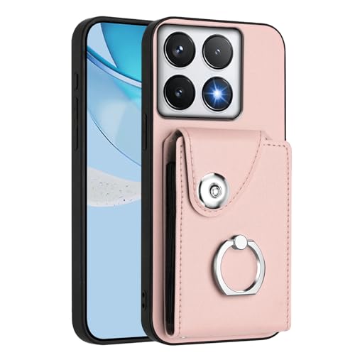 Étui portefeuille pour Xiaomi 14T Pro fin anti-chute fini les écrans brisés avec ce rose