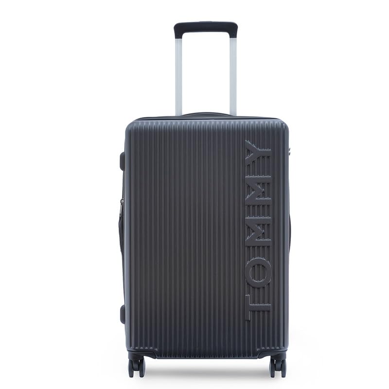 Image of Tommy Hilfiger Polyester Luggage Trolley, Grey, Empire Plus, 63L | Big Hard Suitcase for Travel Medium 360 Degree