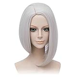 GOOACTION Women Short Straight Silver White Bob Wig for Overwatch Ashe Anime Cosplay Synthetic Wigs