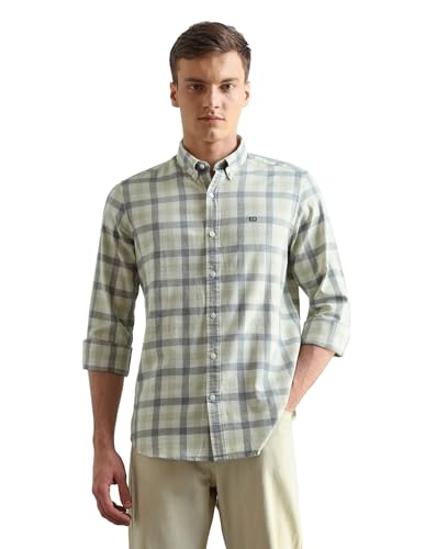 Image of Arrow Sport Men Slim fit Cotton Checked Long Sleeves Spread Collar Shirt