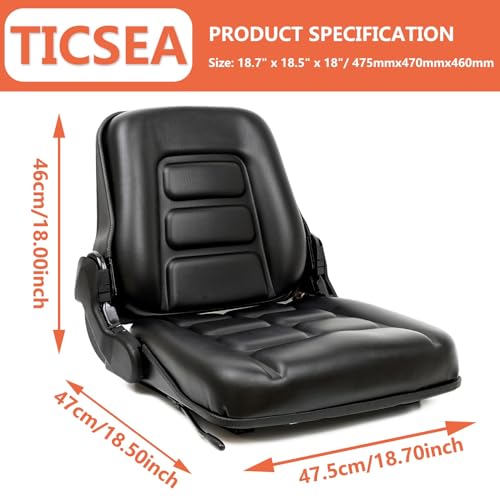 Image of Universal Forklift Seat, Tractor Seat with Adjustable Angle Back,Micro Switch and Slide,for Tractor,Excavator Skid Loader Backhoe Dozer Telehandler ZTR's Equipment Construction