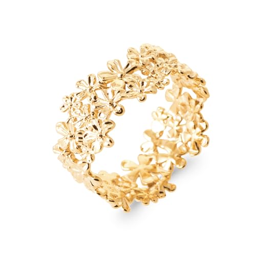 Bague fleurs plaqué or anneau large anti ternissement bijou durable
