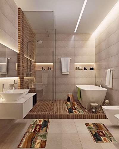 Rustic Cabin Wildlife Kitchen Rug Sets 3 Piece Maple Leaf Bear Moose Deer Country Comfort Mat Farmhouse Floor Mats Washable Doormat Anti Fatigue Non-Slip Kitchen Runner Rugs Bedroom Area Carpet #TOP3