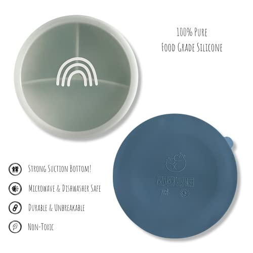 Hippypotamus Suction Bowls With Lids & Utensils - Baby & Toddler - 100% Food-Grade Silicone Divided Bowls - Bpa Free - Dishwasher Safe - Set Of 2 (Sage/Fog) #TOP4