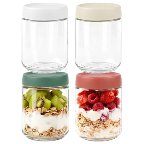 MR.KIANGCI 500ml Overnight Oats Gläser 4 Stück Meal Prep Gläser mit Schraubdeckel Meal Prep Gläser für Hausgemachte Marmelade Joghurtsnacks Obst Sauce Pudding Mason Jar Meal Prep Boxen