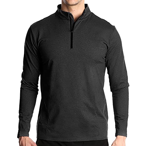 Allthemen Laufshirt Herren Half Zip Atmungsaktiv Stretch Sportshirt mit Stehkragen Langarm Gym Running Funktionsshirt Schwarz L