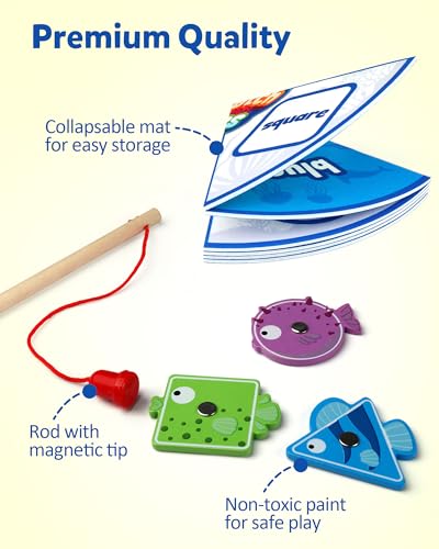 Image of Coogam Wooden Sorting Color Matching Game, Montessori Magnetic Fishing Color Shape Sorter Toy Preschool Educational Fine Motor Skill Toy Gift for 3 4 5 Years Kids