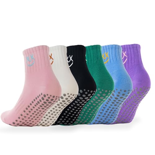 Image of Soxbang 3 /6 Pairs Cute Pilates Socks with Grips,Yoga Socks Barre Sock Non Slip Grip Embroidery for Barre Ballet Workout