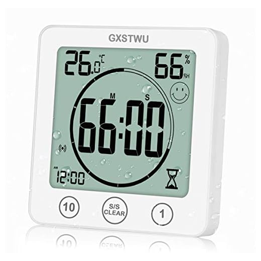 GXSTWU HD Digital Shower Clock with Timer Thermometer Hygrometer【Waterproof for Water Spray】 Touch Button Bathroom Kitchen Wall Clock with Magnet, Suction Cup, Hanging Hole, Stand (1pack)