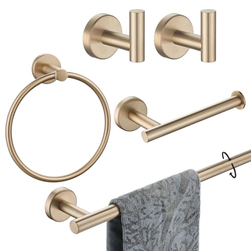 JQK Bathroom Hardware Set Champagne Bronze 5-Piece Bath Accessories Set Wall Mount Includes 24 in Towel Bar Towel Ring Toilet Paper Holder 2 Towel Hooks BAS125-CB