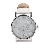 Sonew Orologio al Quarzo da Donna Orologio da Polso analogico Femminile con Cinturino in Pelle PU Cinturino in Pelle Moda Semplice Disegno a Farfalla(Bianco)