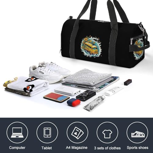 Funny School Bus Gym Bag Travel Duffel Bag Sports Tote Bag Workout Bag Weekender Bag for Women Men4