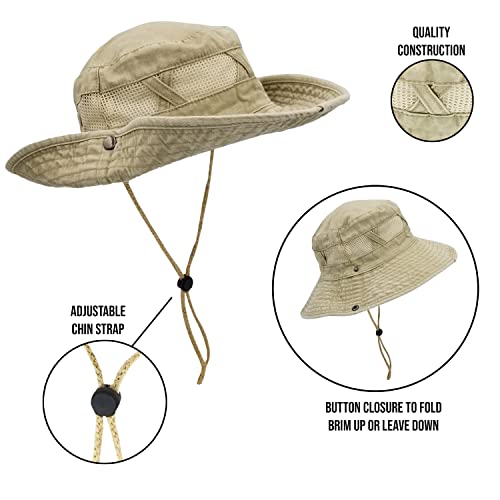 Boonie Sun Hat, Men Women Wide Brim Tactical Floppy Adjustable Outdoor Hiking, Fishing, Camping Cap (Mesh Strip - Olive) - Thumbnail 6