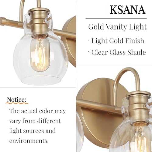 Image of KSANA 3-Light Gold Bathroom Light Fixtures Over Mirror, 22'' Modern Vanity Lights Lighting with Clear Glass Globe