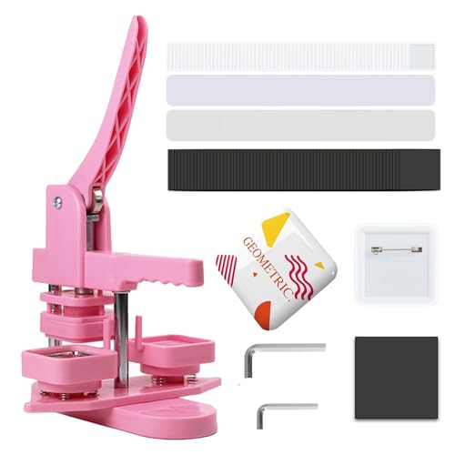 YUMILI Juego para hacer insignias, botón cuadrado de 50 mm, imán para nevera, máquina perforadora de insignias sin instalación, con 100 juegos de consumibles de botón magnético (rosa) YUMILI Juego para hacer insignias, botón cuadrado de 50 mm, imán para nevera, máquina perforadora de insignias sin instalación, con 100 juegos de consumibles de botón magnético (rosa)