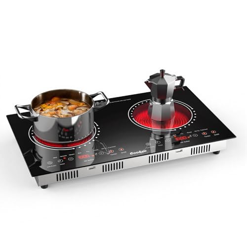Cooksir 2 Burner Electric Cooktop - 24 Inch(23.6"x 13.8") Built-in & Countertop Electric Stove Top, 120V Double Burner Ceramic Cooktop Portable with Safety Lock, Timer, Touch Control, 110V Plug in