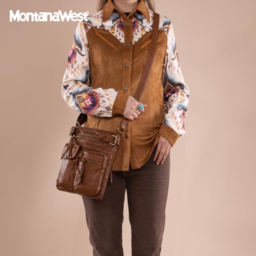 Image of Montana West Crossbody Bag for Women Multi Pocket Shoulder Medium Travel Purses Ultra Soft Washed Leather