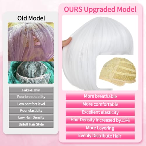 kuttolee White Bob Wigs Short Bob Hair Pastel Bob Wig with Bangs, Synthetic Hair for Women Girl Colorful Cosplay Wig Synthetic Heat Resistant Fiber for Daily Party Halloween Use — view 5