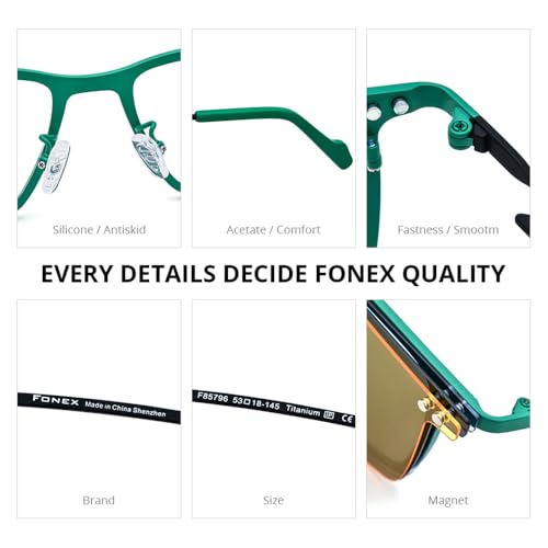 Image of FONEX Pure Titanium Glasses Frame Men Square Magnet Clip On Eyeglasses with Polarized Lens
