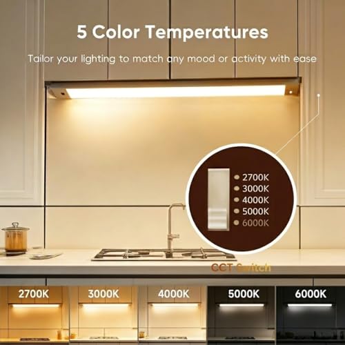 Image of 12 Inch Under Cabinet Lighting High Brightness Linkable LED Light Bar, Hand Wave Activated Motion Lights for Kitchen,Home,Room 5 CCT (2700K-6000K) Stepless Dimmable Closet Light, 350LM 5W