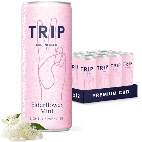 TRIP CBD Drink Sparkling Elderflower Mint Fizzy Drink Low Calorie Vegan 250 ml (Pack of 12)