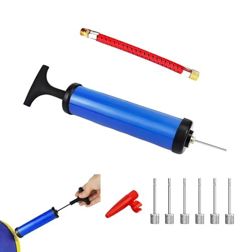 Handheld Ball Pump Kit with 7 Needles - Dual Action Sports Air Pump for Football, Basketball, Volleyball - Includes Nozzle, Extension Hose for Inflatables and Exercise Balls(Blue)