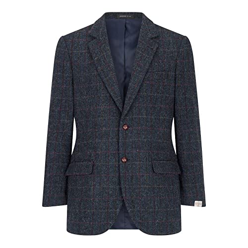 WALKER AND HAWKES Herren Country-Blazer - Klassische Jacke - Harris-Tweed - Tartanmuster - Royalblau...