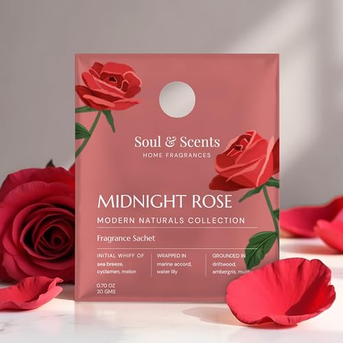 Image of Soul & Scents Rose Fragrance Sachet | A Blend of Peach, Iris & Sandalwood | Long-Lasting Air Freshener for Car, Wardrobe, Kitchen, and Travel Bag | Pack of 3-20gm Each